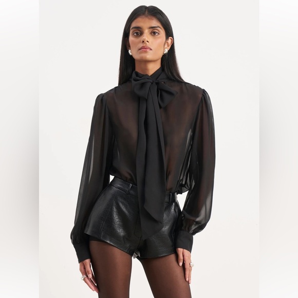 Because Of Alice Tops - BOA - Sheer Chiffon Tie Neck Blouse